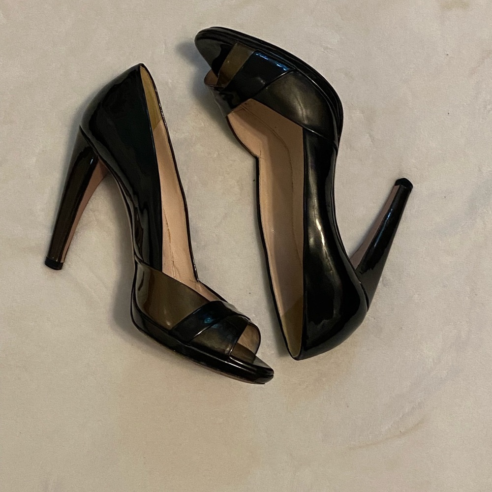 Prada 36.5 Platform Heel Peep Toe Sandal Pumps Shoes Brown Green Gold